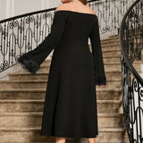 Elegant One-Shoulder Long Sleeve Dress