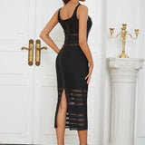 Retro Mesh Strapless Bandage Dress