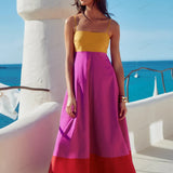Vacation-Style Color Block Spaghetti Strap Dress