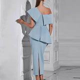Blue Ruffled Off-Shoulder Dress
