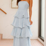 Sexy Chic Strapless Backless Tiered Midi Dress
