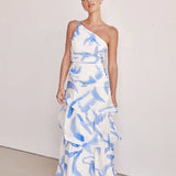 One-Shoulder Strappy Floral Print Dress