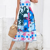 Patchwork Slip Maxi Dress: Abstract Colorful Printed