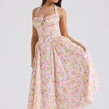 Pink Meadow Print Backless Midi Tank Dress