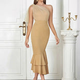 One-Shoulder Mesh Backless Dress