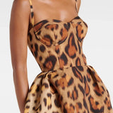 Animal-Print Bustier Midi Dress