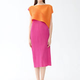 Round Neck Pleated Color Block Midi Dress
