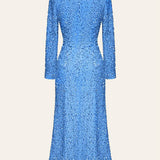 Sequin Decorated Velvet Midi Dress In Blue