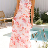 One-Shoulder Strappy Floral Print Dress