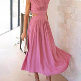 Cutout Waist Pocketed Vacation Midi Dress