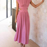 Cutout Waist Pocketed Vacation Midi Dress