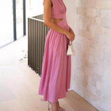 Cutout Waist Pocketed Vacation Midi Dress