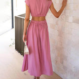 Cutout Waist Pocketed Vacation Midi Dress