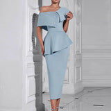 Blue Ruffled Off-Shoulder Dress