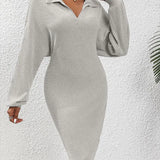 Knit Long-Sleeve V-Neck Bodycon Dress