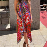 Halter Neck Asymmetrical Dress