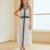 High-End Limited Edition Striped Color-Blocked Sleeveless Dress