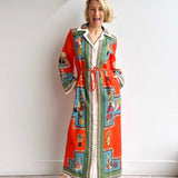 Long-Sleeve Linen Waist Dress