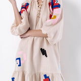 Loose Fit Printed Lantern Sleeve Casual Dress