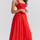 Red Backless Halter Midi Dress