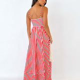 Striped Thin Strappy Midi Dress