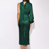 Sequins Halterneck Asymmetry Midi Dress