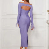 Sexy Off-Shoulder Feather Sleeve Dress