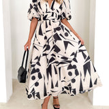 Sakura Midi Dress - Beige Geo
