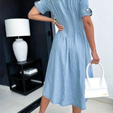 Collar Buttoned Slim Fit Denim Dress