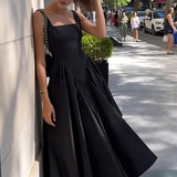 Black Square Neck Back Bow Midi Dress