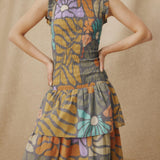Multicolor Botanical Print Midi Dress
