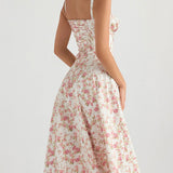 Rose Print Herringbone Slip Dress