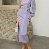 French Inspired Tie-Waist Slit Dress