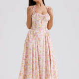 Pink Meadow Print Backless Midi Tank Dress