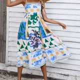 Patchwork Slip Maxi Dress: Abstract Colorful Printed