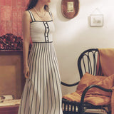 Striped Colorblock Knit Spaghetti Strap Midi Dress