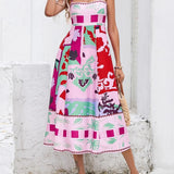 Patchwork Slip Maxi Dress: Abstract Colorful Printed