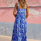 Vacation-Style French Floral Print Maxi Dress