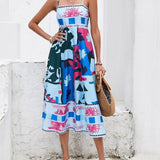 Patchwork Slip Maxi Dress: Abstract Colorful Printed