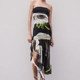 Gardenia Floral Mesh Pleat Tube Midi Dress