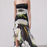 Gardenia Floral Mesh Pleat Tube Midi Dress