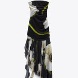Gardenia Floral Mesh Pleat Tube Midi Dress