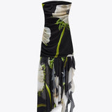 Gardenia Floral Mesh Pleat Tube Midi Dress