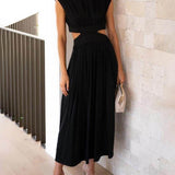 Cutout Waist Pocketed Vacation Midi Dress