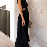 Cutout Waist Pocketed Vacation Midi Dress