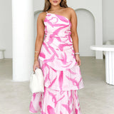 One-Shoulder Strappy Floral Print Dress