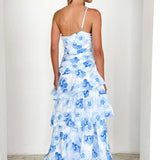 One-Shoulder Strappy Floral Print Dress
