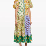 Exquisite Retro Floral Print Puff Sleeve Midi Dress