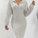 Knit Long-Sleeve V-Neck Bodycon Dress