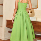 French  Button Inspired  Split Midi Dress